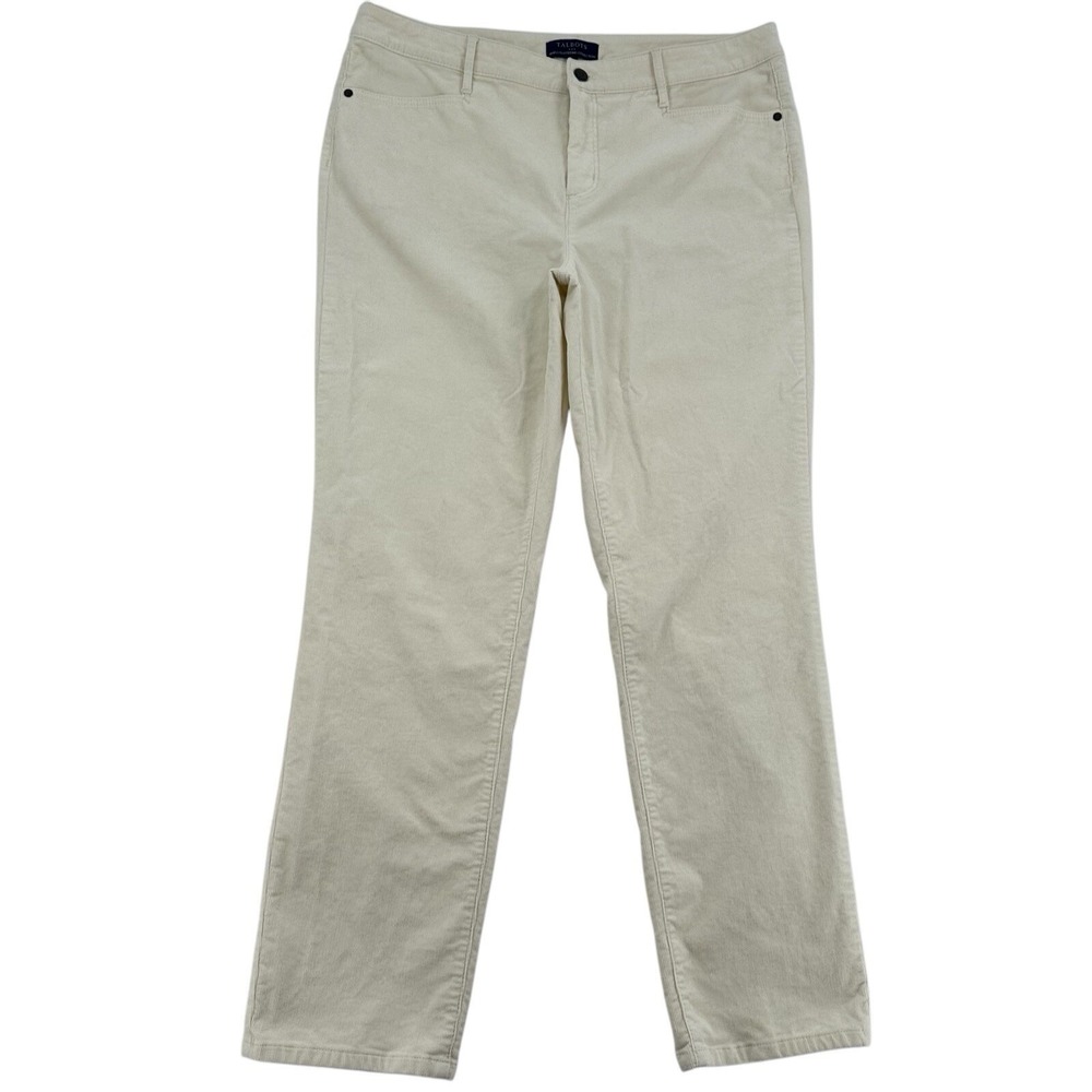 Talbots Cream Corduroy Pants High Waist Straight Leg Off White Casual Womens 14